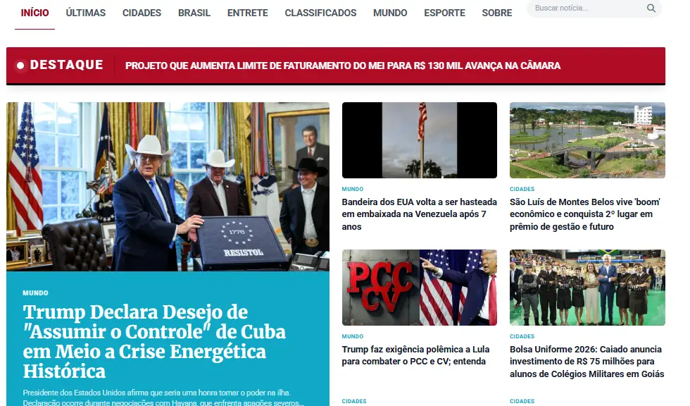 Interface do sistema Portal de Noticias Completo 2026