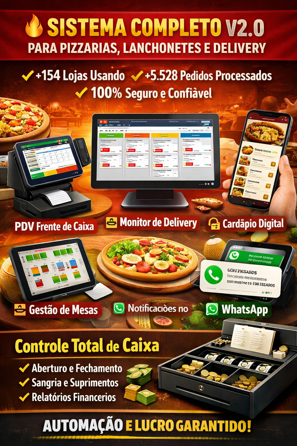 Interface do sistema Sistema Completo v2.0 para Pizzarias, Lanchonetes e Delivery