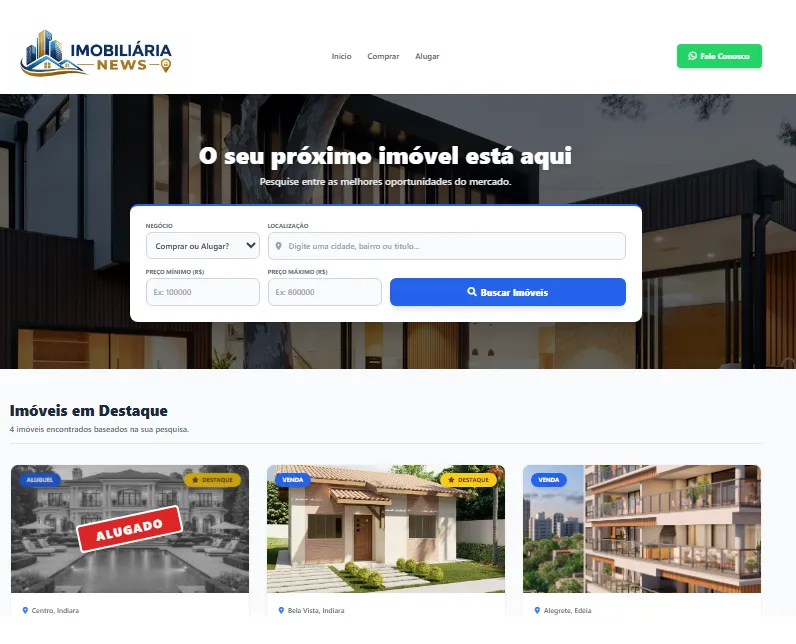 Interface do sistema Script Portal Imobiliário Completo + Painel (código Aberto)