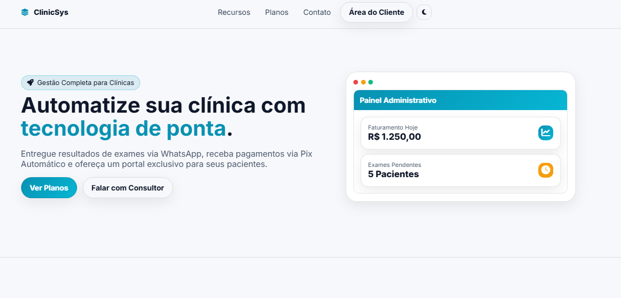 Interface do sistema Sistema php SaaS Completo para Clínicas – Venda Definitiva
